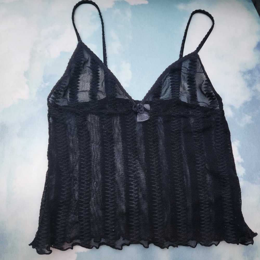 Vintage 90s, Y2k Top Goth Punk Chic Rare Lingerie Sheer Stripe Mesh Top - Picture 2 of 7